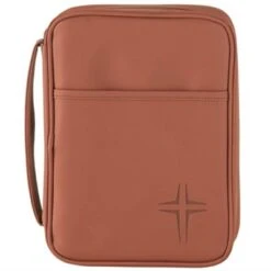 BC: Caramel Brown Cross Large Vinyl Bible Cover With Handle