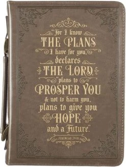 BC: For I Know The Plans Brown Faux Leather Classic Large – Jeremiah 29:11