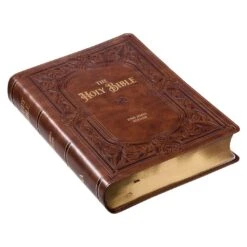 KJV Art Nouveau Framed Saddle Tan Faux Leather Bible – Thumb Index -Cheap Book Store 206 1004 3